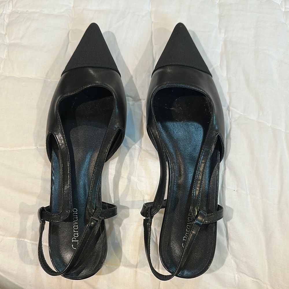 Black Pointed-Toe Heels with Ankle Strap